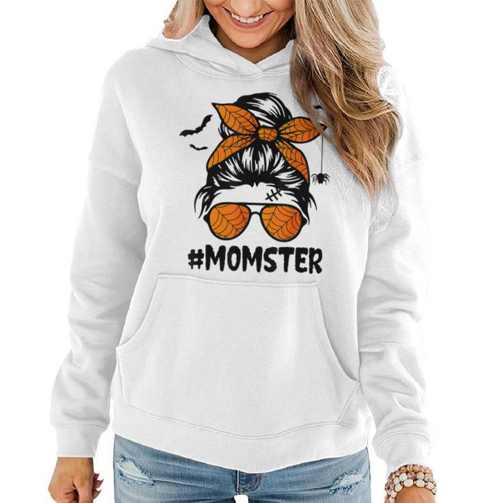 Momster  For Women Halloween Mom Messy Bun Leopard  Women Hoodie Graphic Print Hooded Sweatshirt