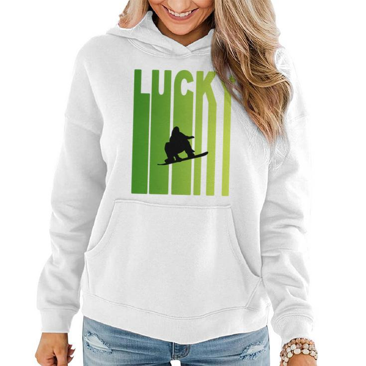 St Patricks Day Lucky Snowboarding Funny Sport Lovers Gift Women Hoodie Graphic Print Hooded Sweatshirt