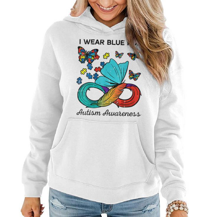 Womens Butterfly Ribbon I Wear Blue For Autism Awareness Puzzle   Women Hoodie