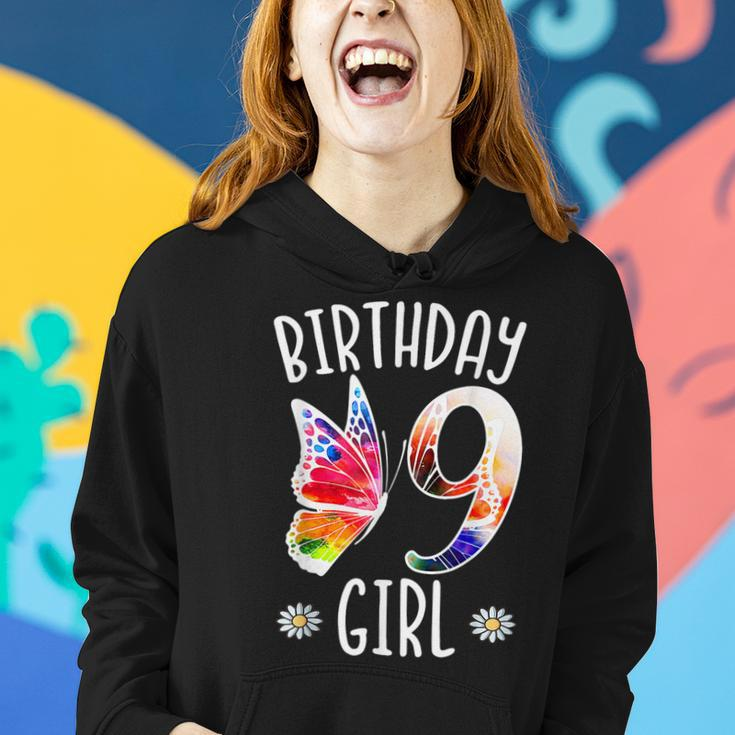 9Th Birthday Girl Butterflies 9 Years Old Girls Butterfly Women Hoodie Gifts for Her