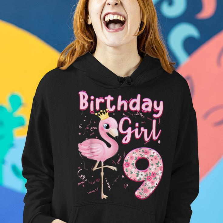 9Th Birthday Girls Flamingo 9 Years Old Tropical Flamingo V2 Women Hoodie Gifts for Her
