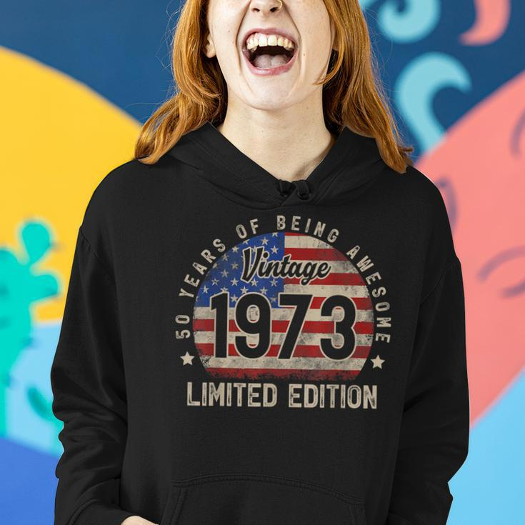 American Flag 50 Years Of Being Awesome 1973 50Th Birthday Women Hoodie Gifts for Her
