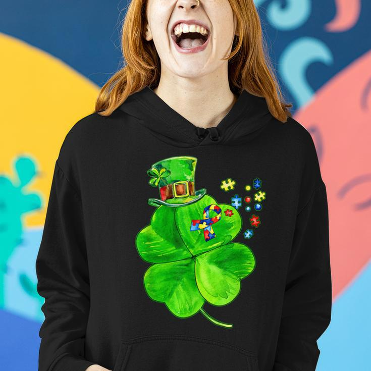 Autism Awareness Shamrock St Patricks Day Puzzle Piece Women Hoodie Gifts for Her