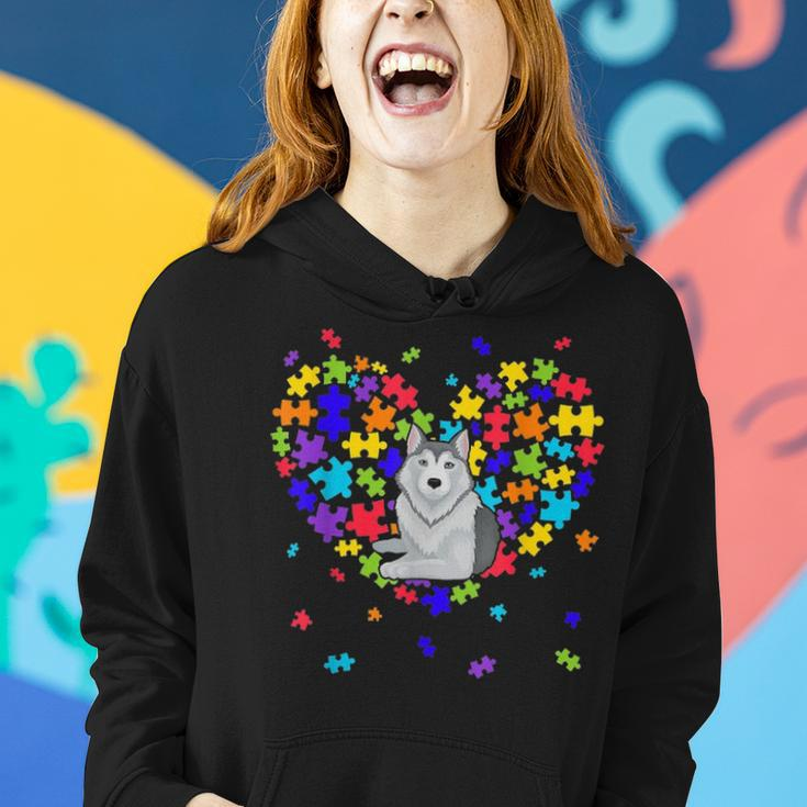 Autism Awareness Siberian Husky Cute Heart Dog Dad Mom Gift Women Hoodie Gifts for Her
