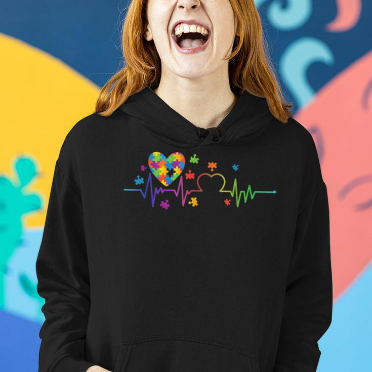Autism Heartbeatdad Mom Son Daughterautism Awareness Women Hoodie Gifts for Her