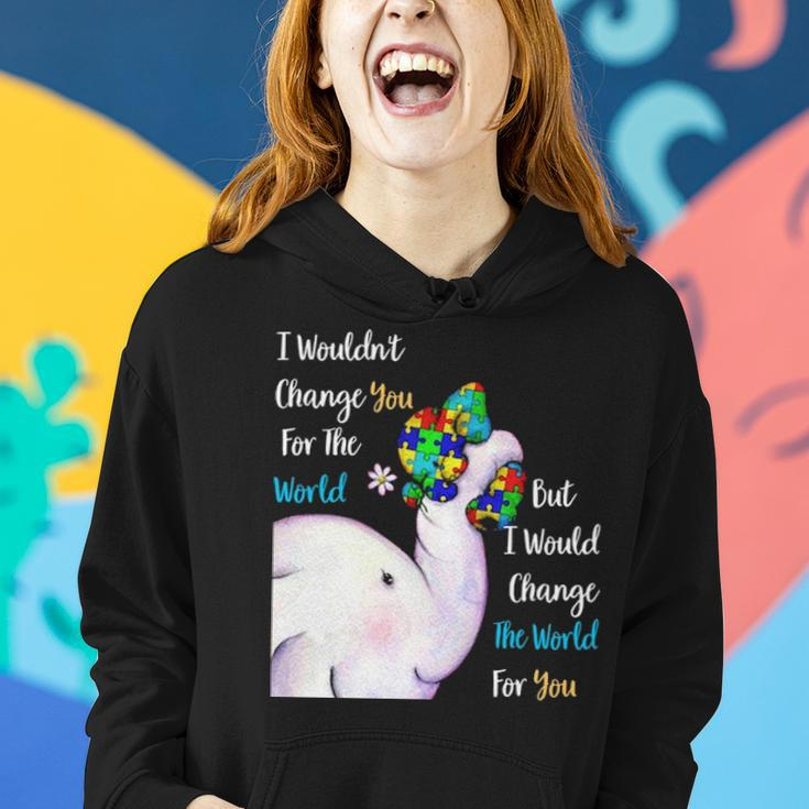 Autism Mom Change The World For You Elephant Puzzle Pieces Women Hoodie Gifts for Her