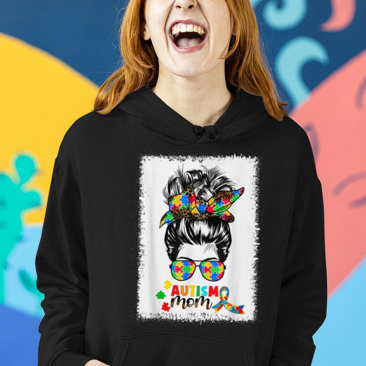 Autism Mom Messy Bun Women Autism Awareness Puzzle Ribbon Women Hoodie Gifts for Her