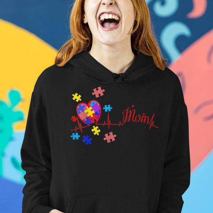 Autism Mom Puzzle Piece Heartbeat Autism Awareness Gifts Women Hoodie Gifts for Her