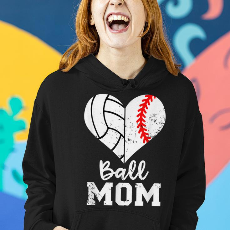 Ball Mom Heart Funny Baseball Volleyball Mom Women Hoodie Gifts for Her