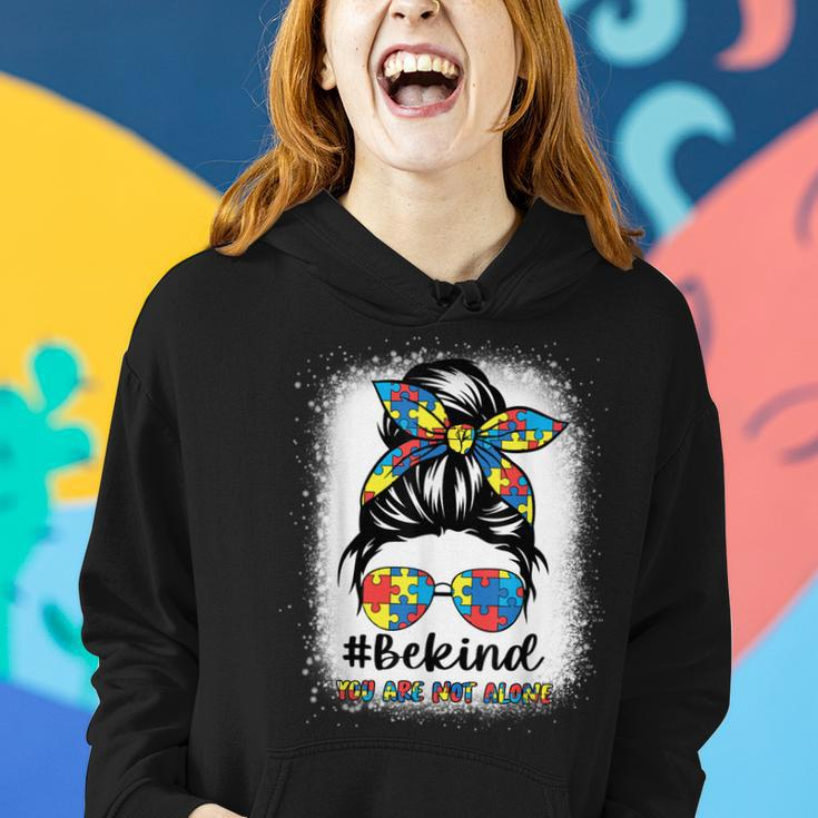 Be Kind Autism Awareness Messy Bun Girl Mom Autism Teacher Women Hoodie Gifts for Her