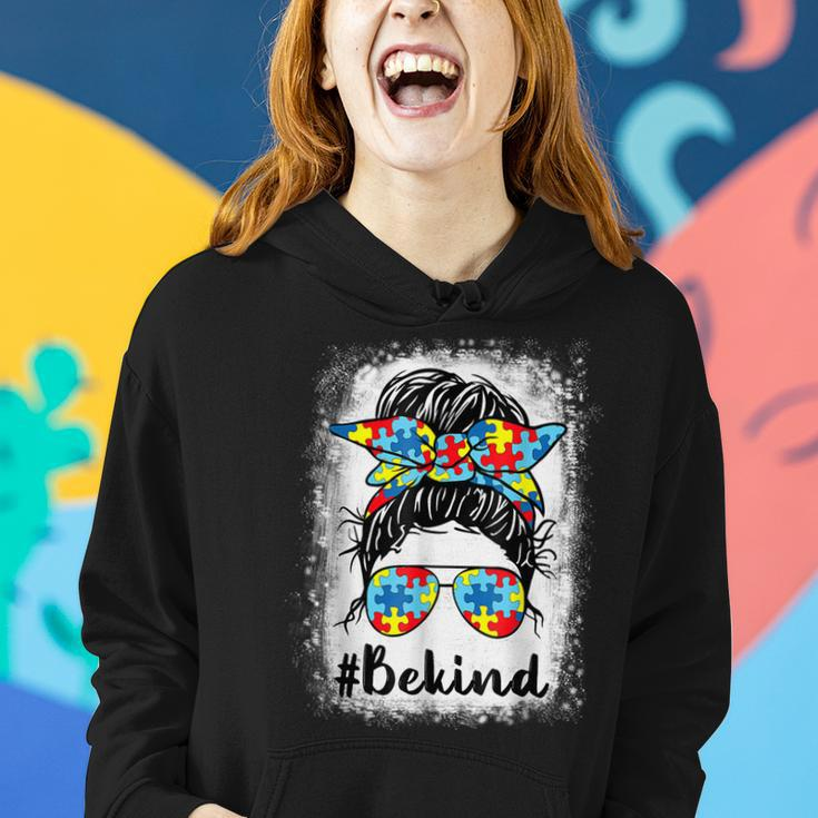 Be Kind Autism Awareness Messy Bun Mom Girl Teacher Gift Women Hoodie Gifts for Her