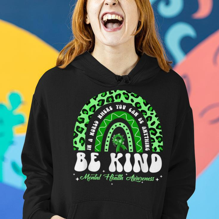 Be Kind Green Ribbon Leopard Rainbow Mental Health Awareness Women Hoodie Gifts for Her