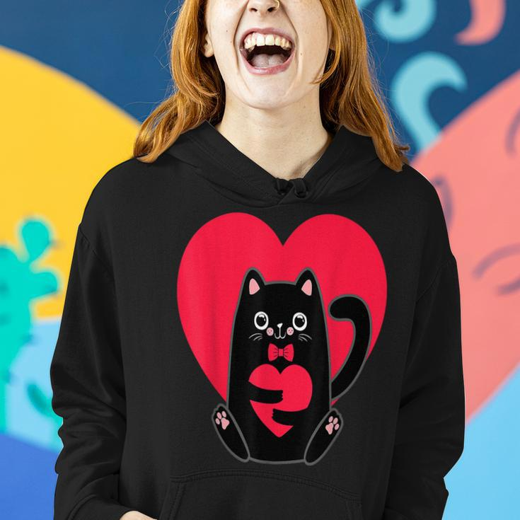 Black Cat Heart Valentines Day Cute Kitten Kitty-Love V Day Women Hoodie Gifts for Her