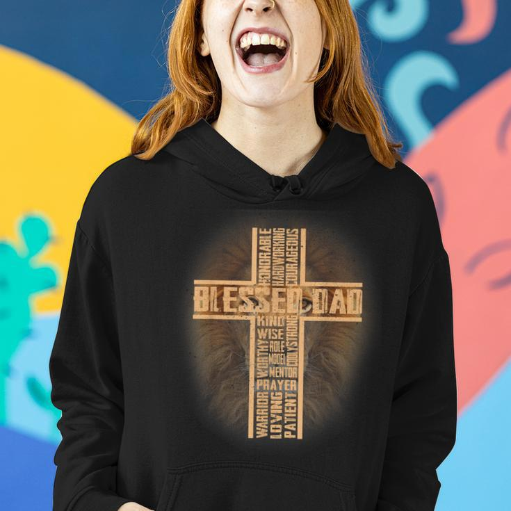 Blessed Dad Lion Christian Cross Fathers Day Papa Husband Women Hoodie Gifts for Her