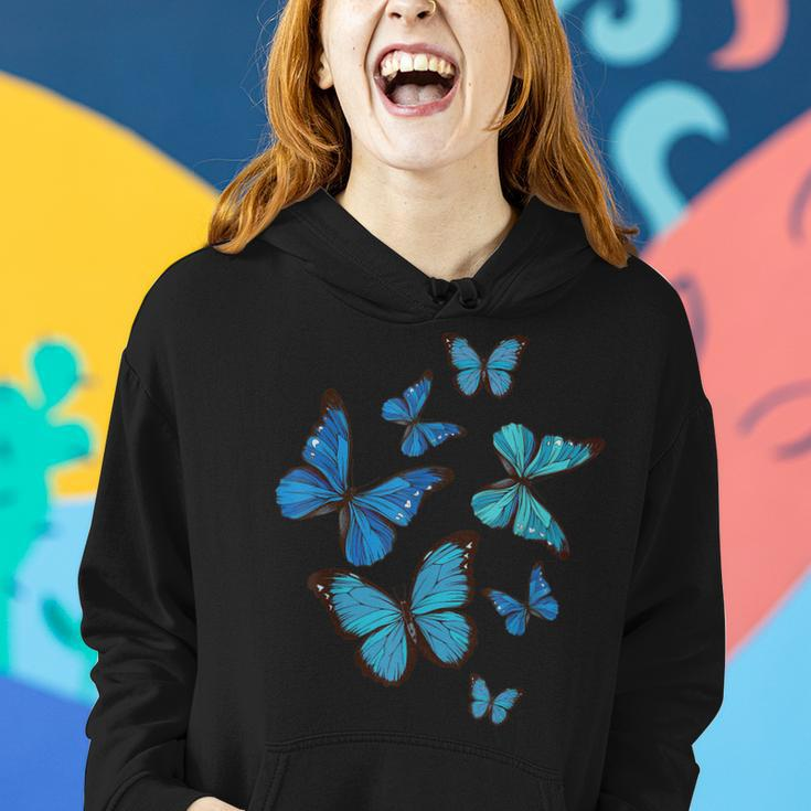 Blue Morpho Butterfly Swarm Lepidoptera Lover Entomologist Women Hoodie Gifts for Her