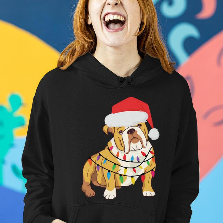 Bulldogs With Santa Hat And Lights Ugly Christmas Great Gift Women Hoodie Gifts for Her