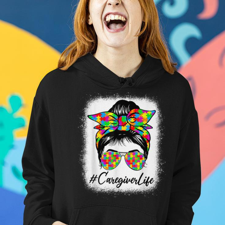 Caregiver Messy Bun Women Supporting Autism Awareness Month Women Hoodie Gifts for Her