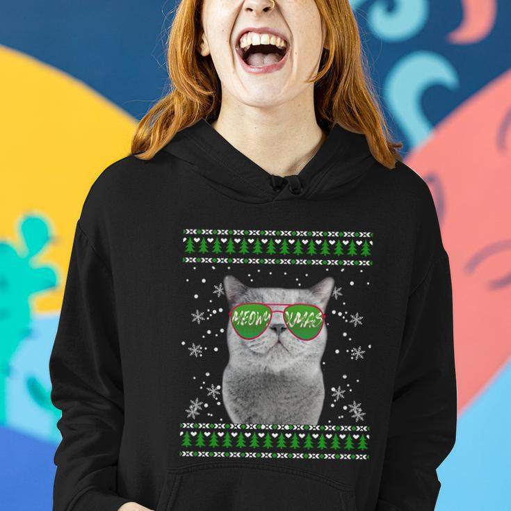 Cat With Sunglasses Meowy Ugly Christmas Sweater Gift Women Hoodie Gifts for Her