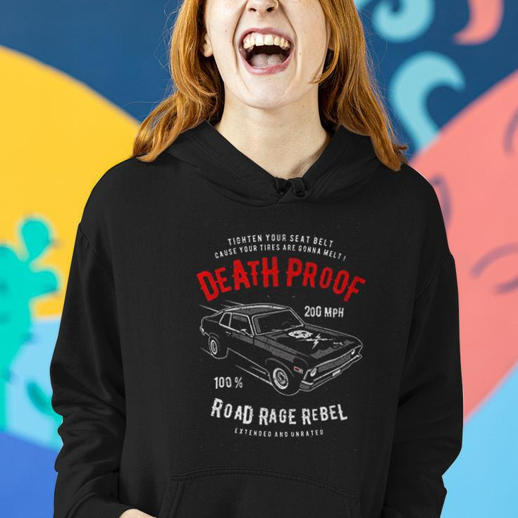 Death Proof Distressed Muscle Car Racing Vintage Skull Lightning Bolts Women Hoodie Graphic Print Hooded Sweatshirt Gifts for Her