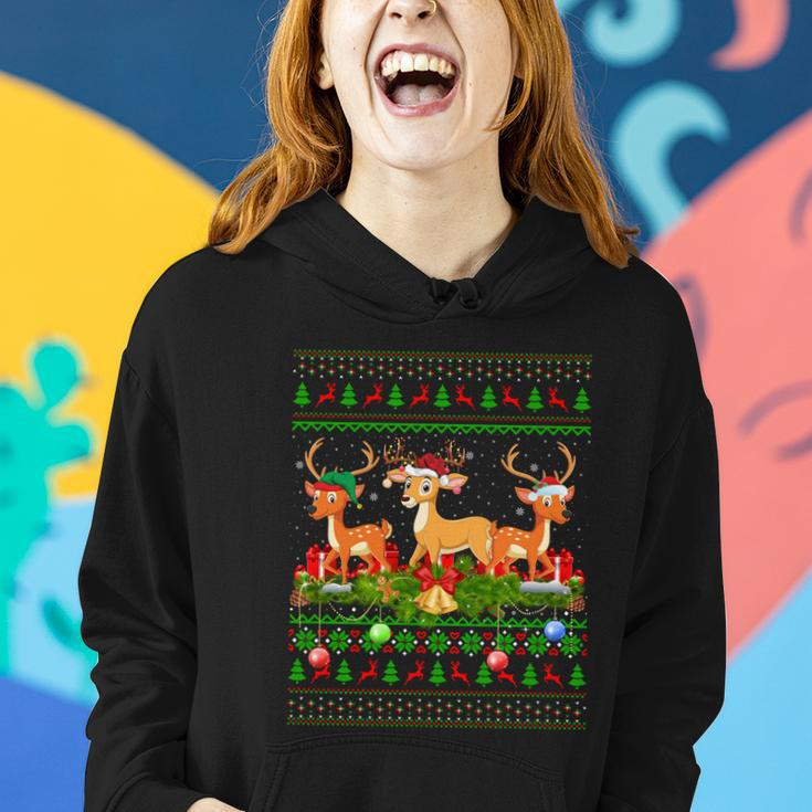 Deer Lover Xmas Lighting Santa Ugly Deer Christmas Funny Gift Women Hoodie Gifts for Her