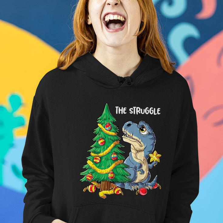 Dinosaur Christmas Tree Rex The Struggle Boys Xmas Pajamas Women Hoodie Gifts for Her