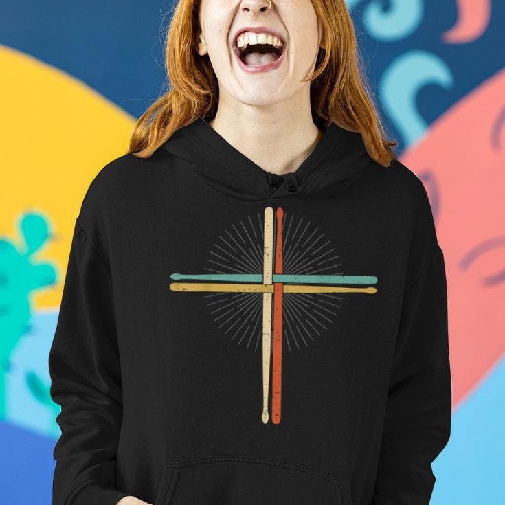 Drummer Drumming Drums Percussion I Faith Jesus Crucifix Women Hoodie Gifts for Her