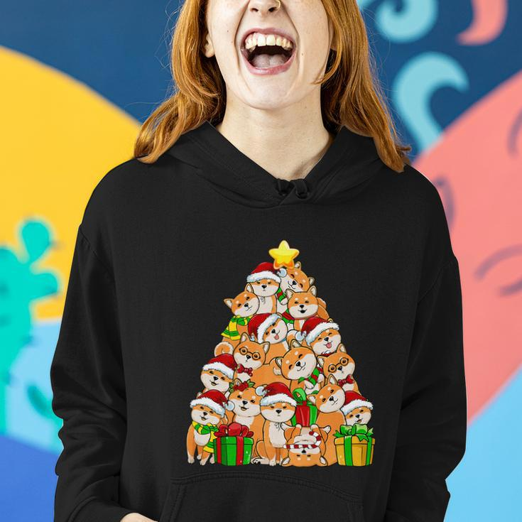 Funny Christmas Shiba Inu Pajama Shirt Tree Dog Dad Mom Xmas Women Hoodie Gifts for Her