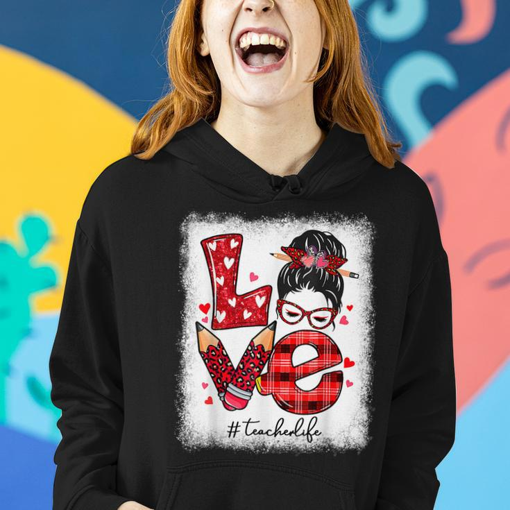 Funny Love Messy Bun Teacher Life Valentines Day Matching V2 Women Hoodie Gifts for Her