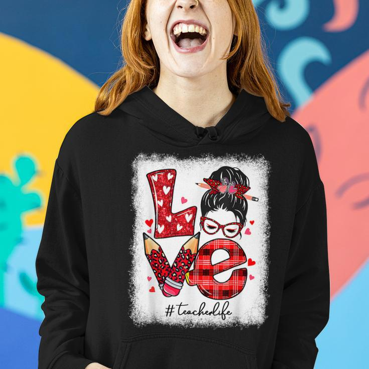 Funny Love Messy Bun Teacher Life Valentines Day Matching Women Hoodie Gifts for Her
