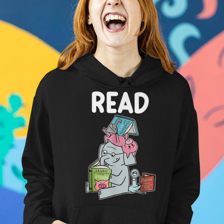 Funny Teacher Library Read Book Club Piggie Elephant Pigeons V3 Women Hoodie Graphic Print Hooded Sweatshirt Gifts for Her