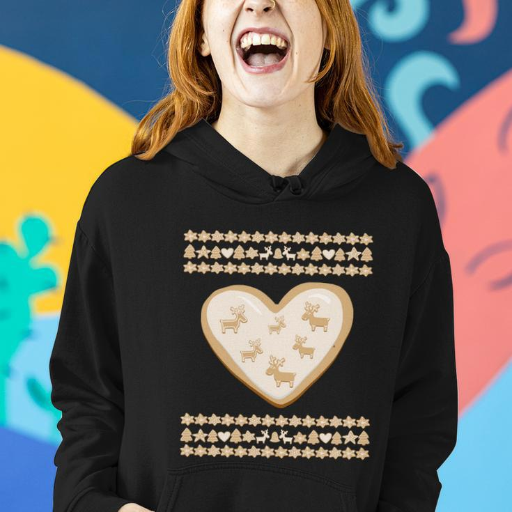 Gingerbread Heart And Deer Cookie Funny Ugly Christmas Sweater Funny Gift Women Hoodie Gifts for Her