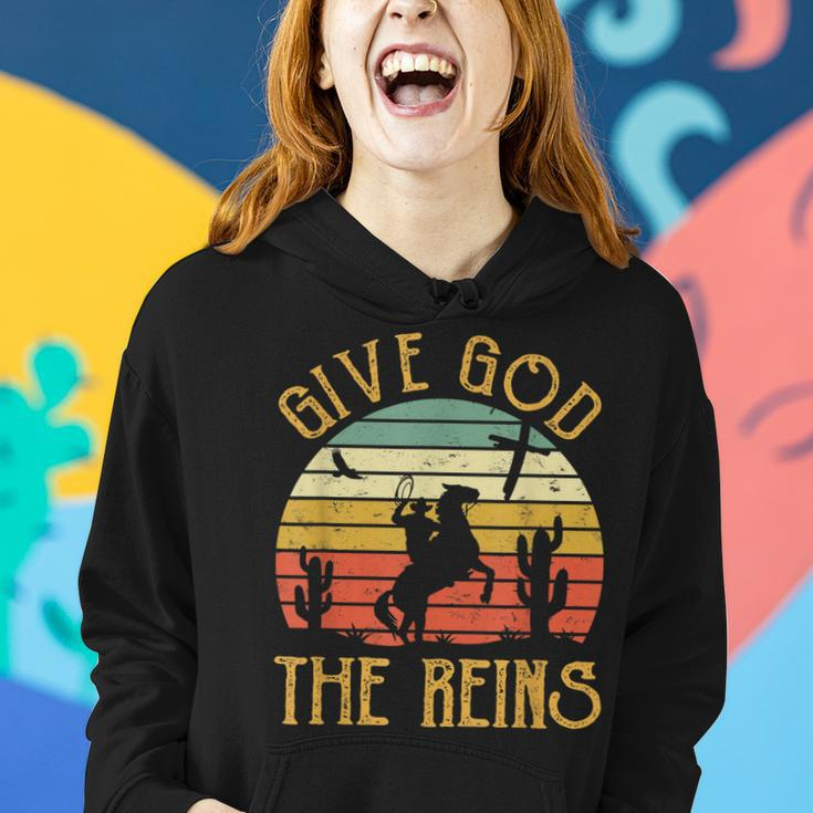 Give God The Reins Funny Cowboy Riding Horse Christian Women Hoodie Gifts for Her