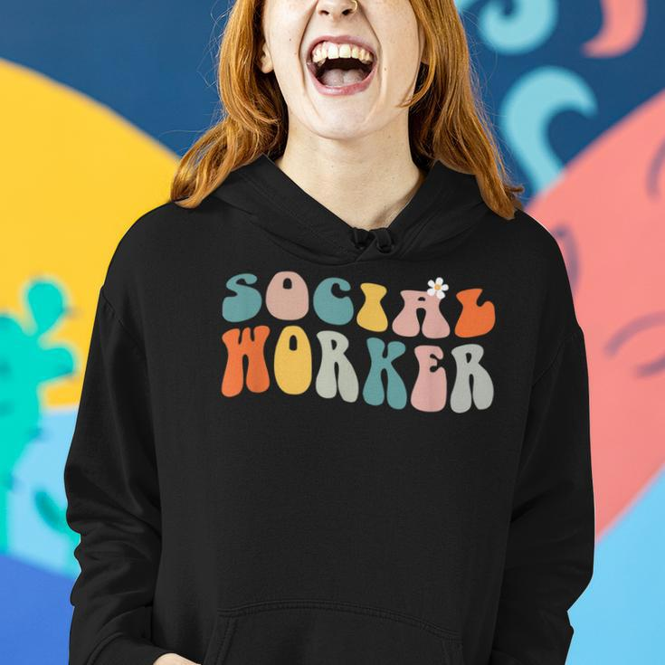 Groovy Retro Social Worker Leopard Rainbow Funny Work Love Women Hoodie Gifts for Her