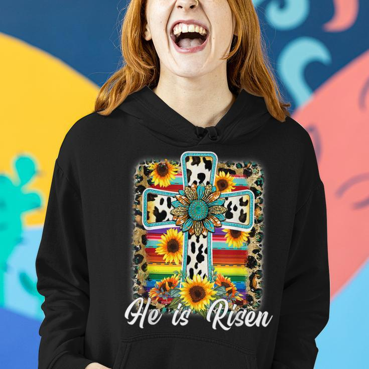 He Is Risen Sunflower Leopard Cross Happy Easter Day 2023 Women Hoodie Gifts for Her