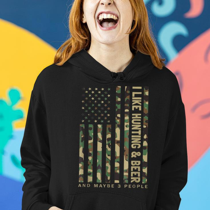 I Like Hunting & Beer And Maybe 3 People Camouflage Us Flag Women Hoodie Gifts for Her