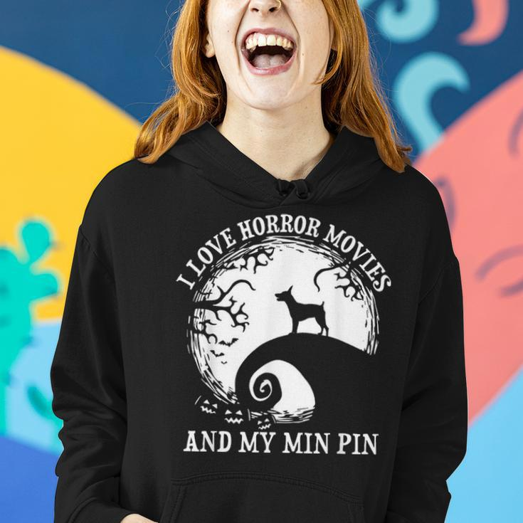 I Love Horror Movies And My Min Pin Dog Mom Dad Costume Women Hoodie Gifts for Her