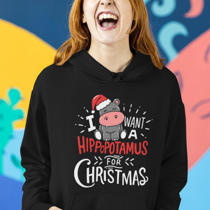 I Want Hippopotamus For Christmas Hippo Xmas Cute Gift Women Hoodie Gifts for Her