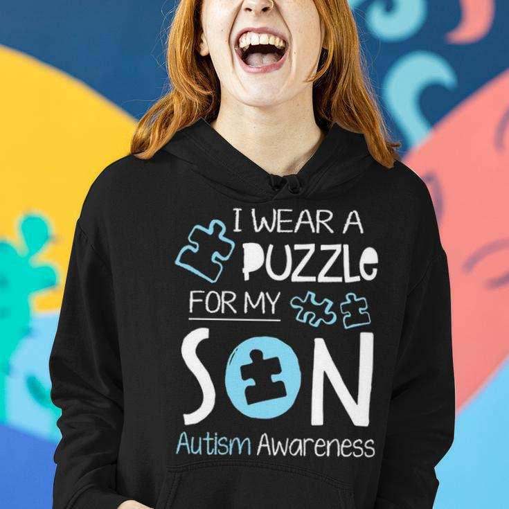 I Wear A Blue Puzzle For My Son Autism Aware Month Mom Dad Women Hoodie Gifts for Her