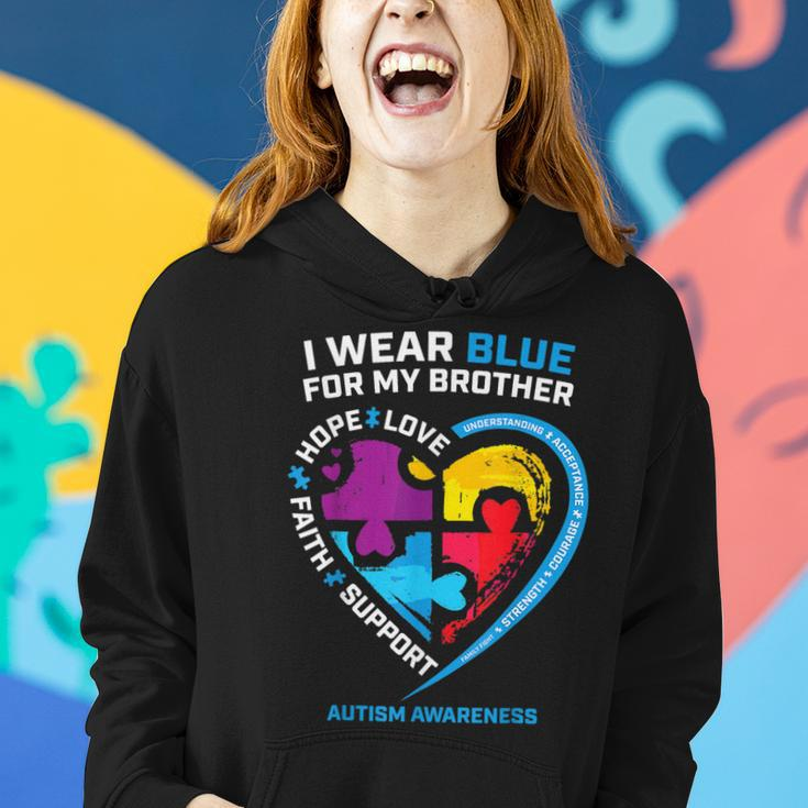 I Wear Blue For My Brother Kids Autism Awareness Sister Boys Women Hoodie Gifts for Her