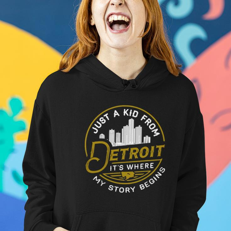 Just A Kid From Detroit It Is Where My Story Begins Lovely Gifts For Lovers Women Hoodie Graphic Print Hooded Sweatshirt Gifts for Her