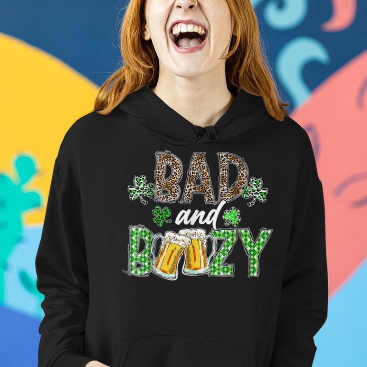 Leopard St Patricks Day Bad And Boozy Beer Drinking Irish Women Hoodie Gifts for Her