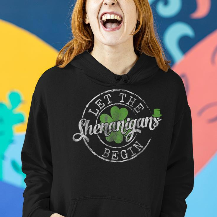 Let The Shenanigans Begin Funny Clovers St Patricks Day Women Hoodie Gifts for Her