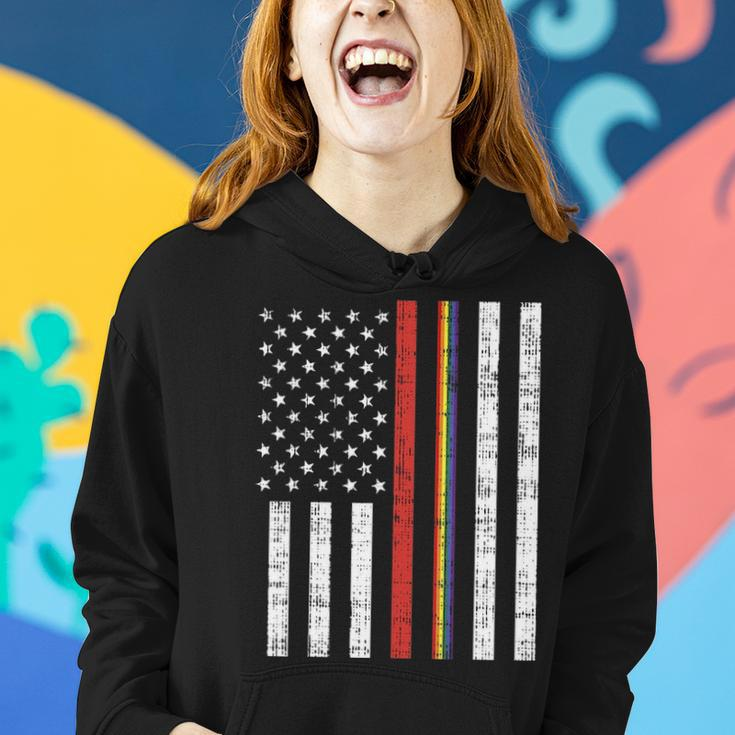 Lgbt Thin Red Line Rainbow America Flag Gay Firefighter Gift Women Hoodie Gifts for Her