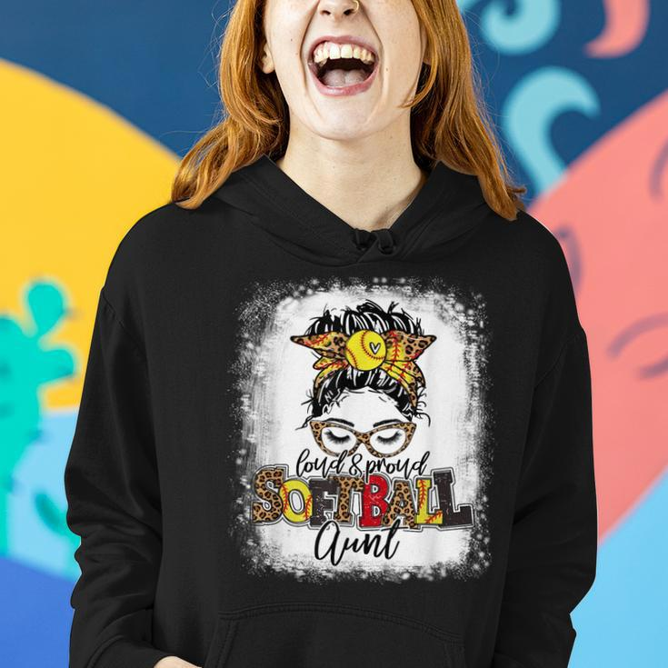 Loud & Proud Softball Aunt Messy Bun Leopard Bleached Women Hoodie Gifts for Her