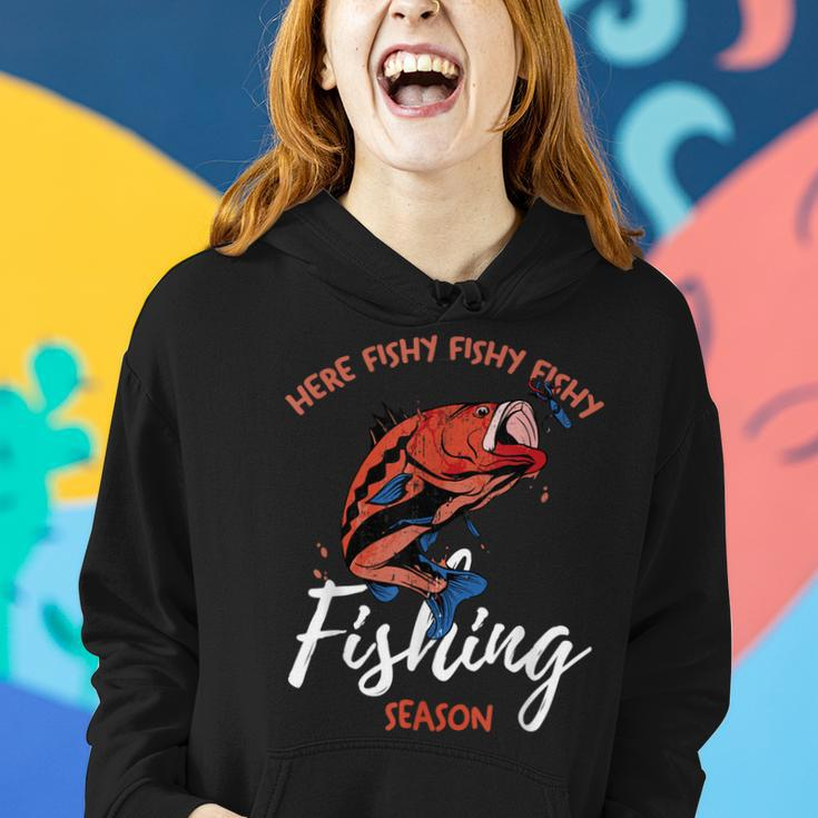 Lustiges Angler-Hoodie Here Fishy Fishy, Perfekt für Angelsaison Geschenke für Sie