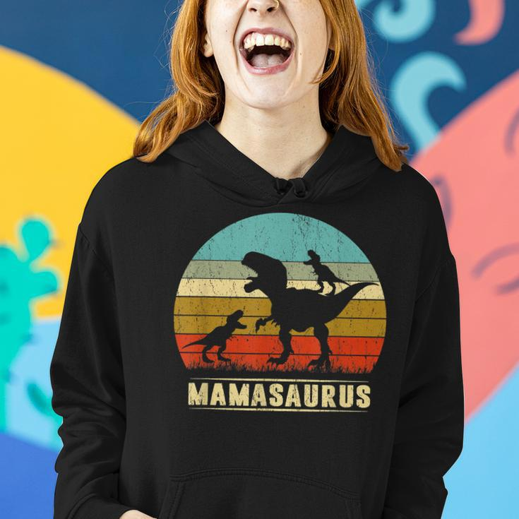 Mama Dinosaur Mamasaurus 2 Two Kids Family Christmas Women Hoodie Gifts for Her