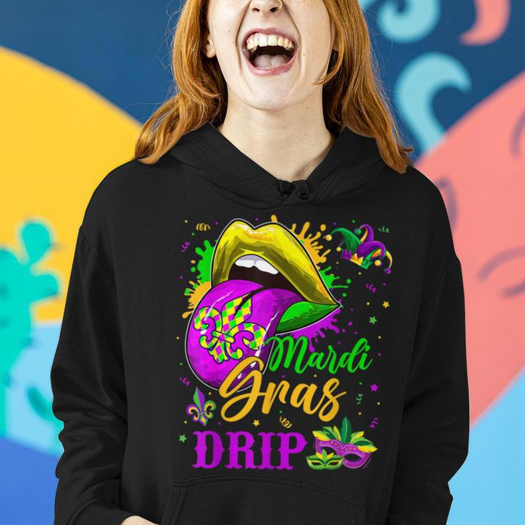 Mardi Gras Dripping Lips Funny Mardi Gras Drip Colors V2 Women Hoodie Gifts for Her