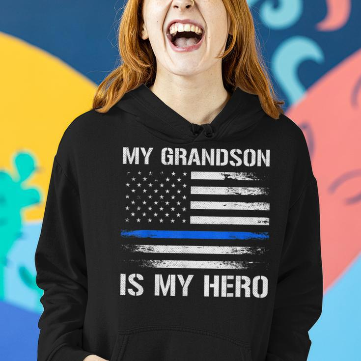 Mein Enkel Ist Mein Held Polizei Opa Oma Thin Blue Line Frauen Hoodie Geschenke für Sie
