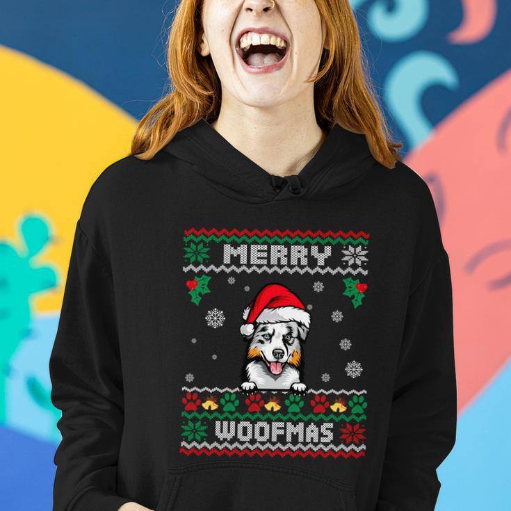 Merry Woofmas Australian Shepherd Dog Ugly Christmas Sweater Great Gift Women Hoodie Gifts for Her