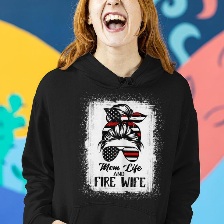 Mom Life And Fire Wife Firefighter Patriotic American Flag Gift For Womens Women Hoodie Gifts for Her